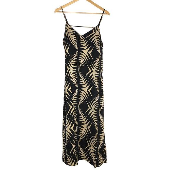 ba&sh Napi Dress Geo Print V Neck Backless Slip Midi Noir Black Tan NWT Large - Picture 6 of 15
